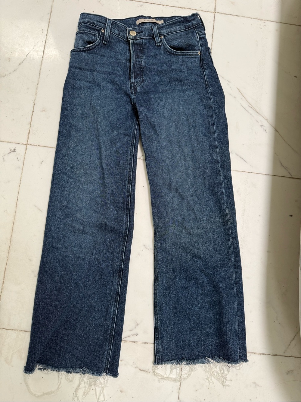 Hudson Rosilie Dark Wash Wide Leg Raw Hem Jeans